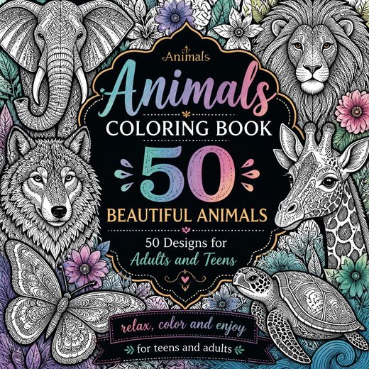 Cover of Animals Coloring Book: 50 Beautiful Animals