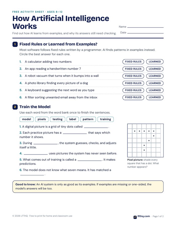 Preview of the How Artificial Intelligence Works activity sheet
