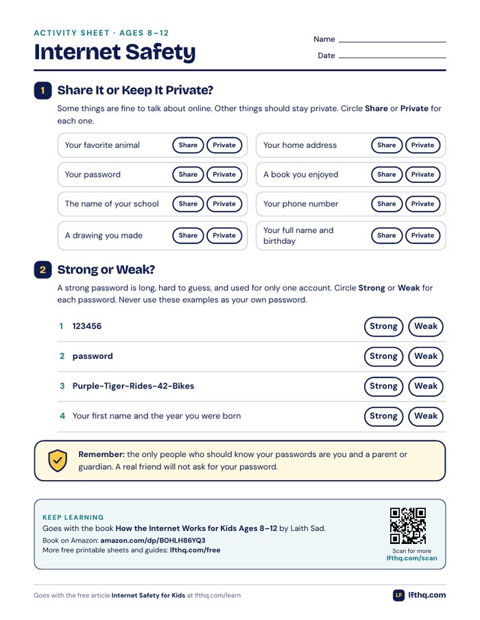Preview of the Internet Safety activity sheet