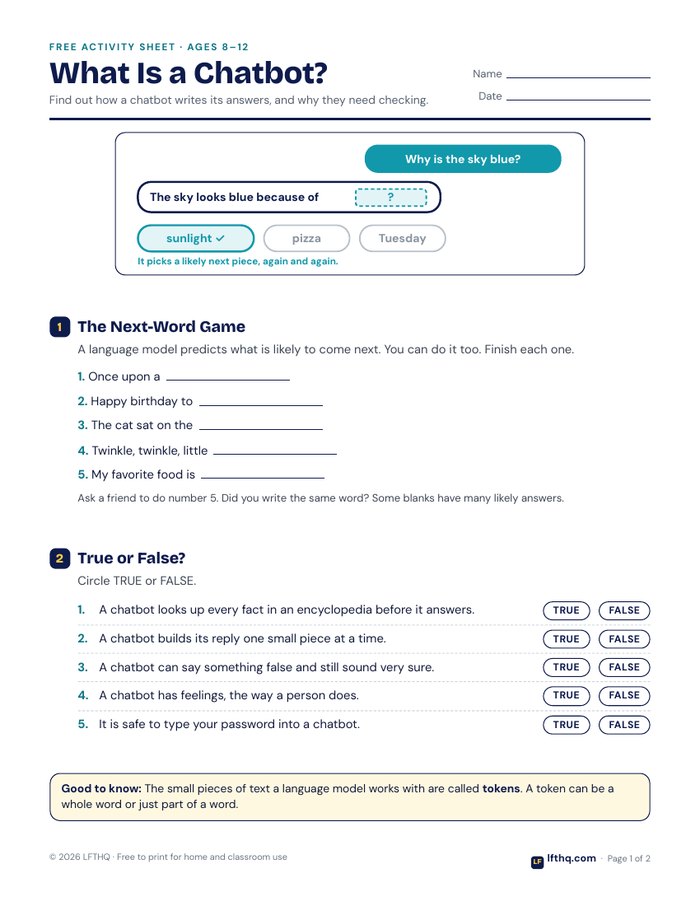 Preview of the What Is a Chatbot? activity sheet