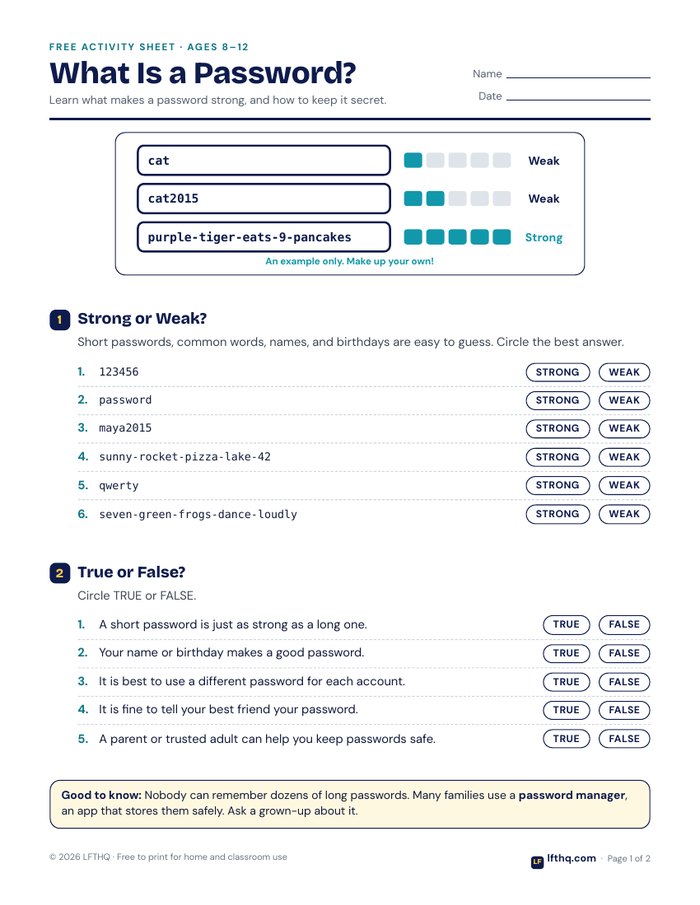 Preview of the What Is a Password? activity sheet