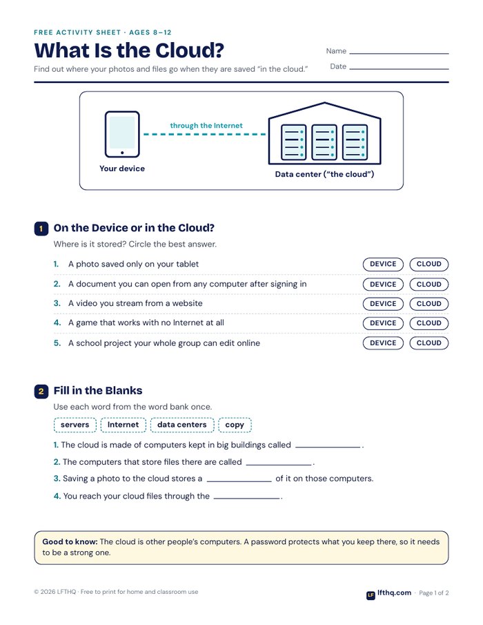 Preview of the What Is the Cloud? activity sheet